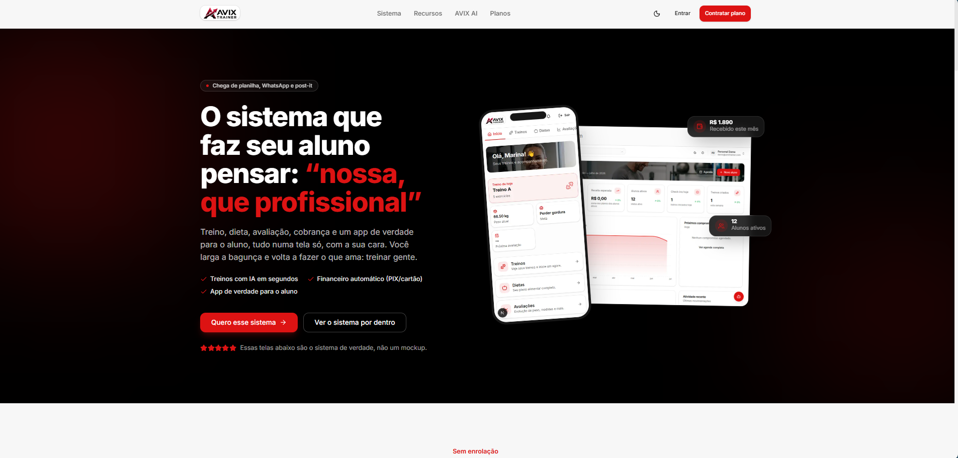 Prévia do sistema AVIX Trainer